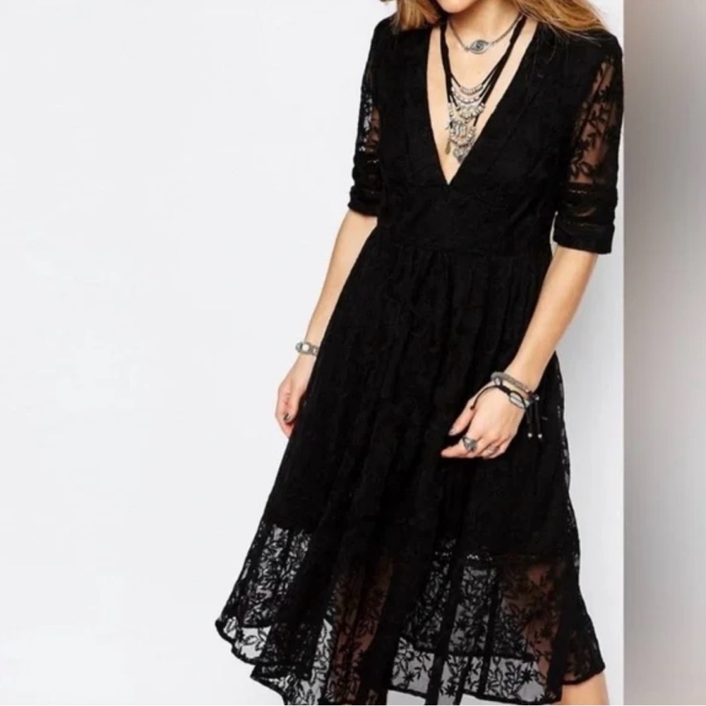 Free People Mountain Laurel Black Lace Midi Dress Size 6 - Picture 2 of 7